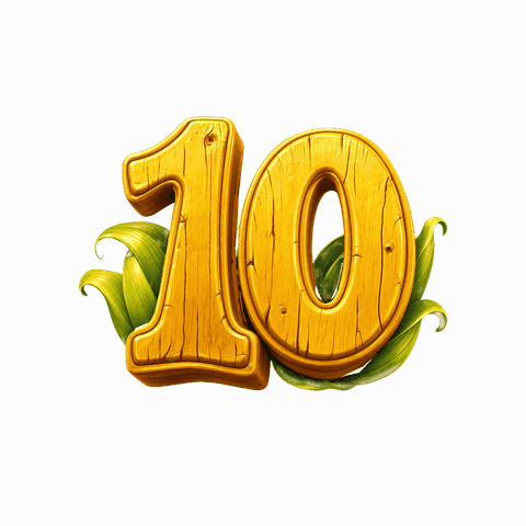 The same wooden ten symbol, now rigged and looping an idle animation