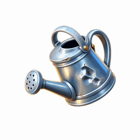 A vintage metal watering can rigged by SpineFactory, tilting to pour in its win animation