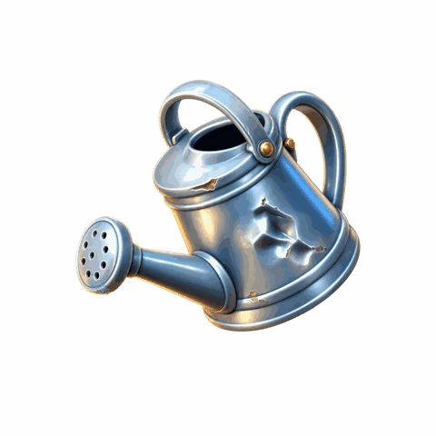 A vintage metal watering can rigged by SpineFactory, tilting to pour in its win animation